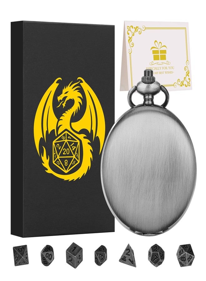 Keller & Weber Mini DND Dice Set with Smooth Pocket Watch Shell Case, 7pcs Polyhedral Metal D&D Dice Accessories, DND Gifts with Box for Player, Role Playing Board Games Accessories, DND Gifts, Dark Silver - Image 5